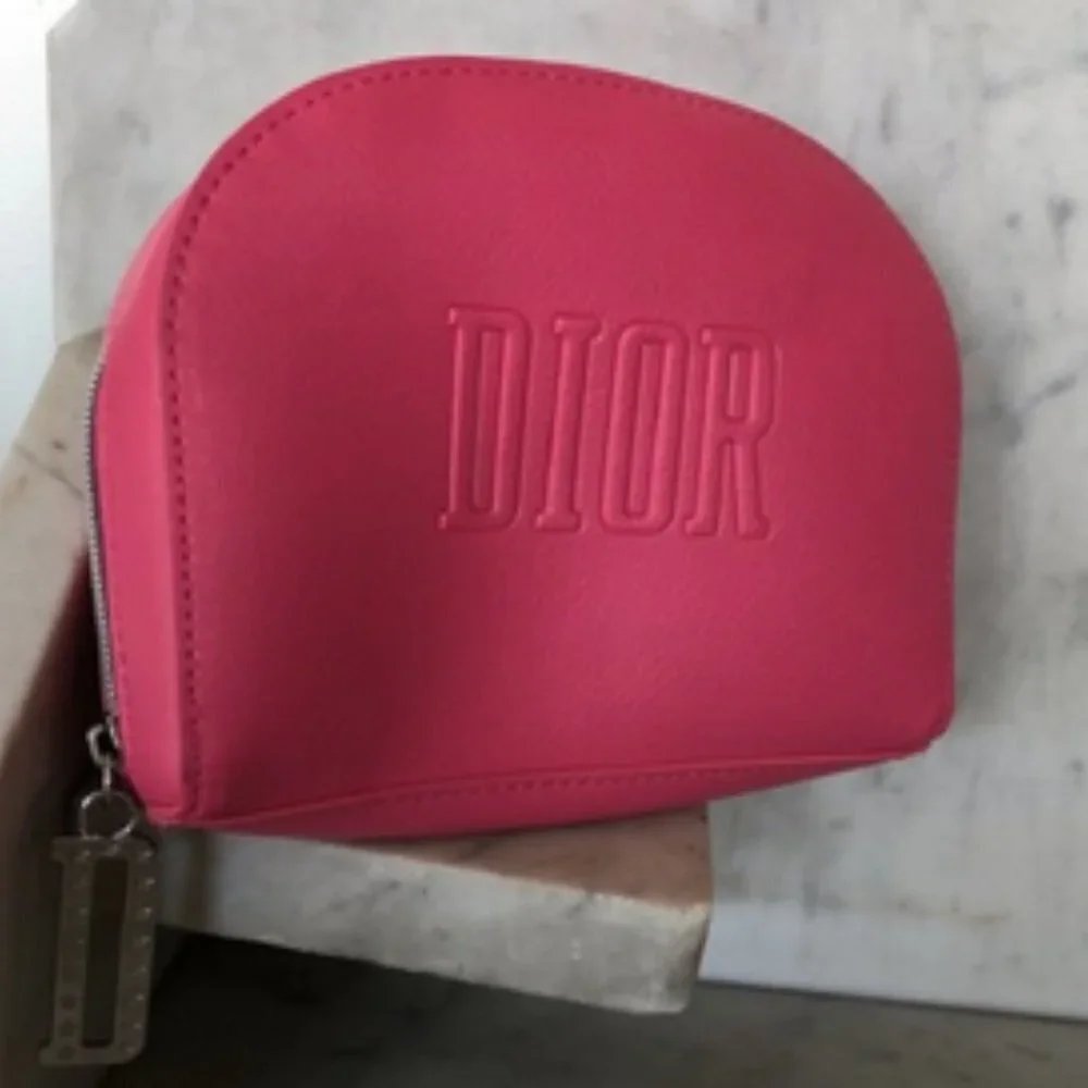 DIOR Beaute Bag Hot Pink Makeup Case Clutch Dopp Kit Logo Embossed